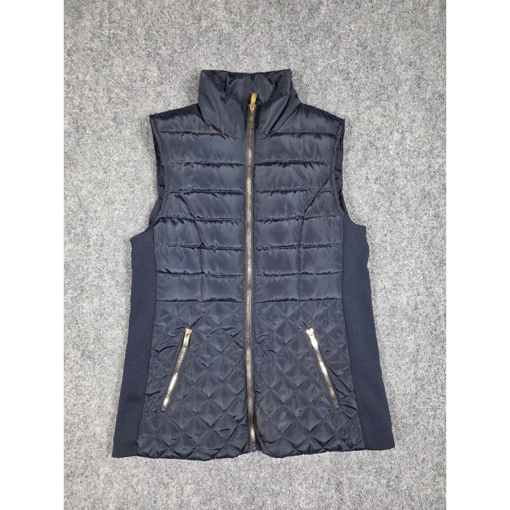 Cavalini Original Puffer Vest Womens Petite Medium Navy Blue Quilted Mixed Media